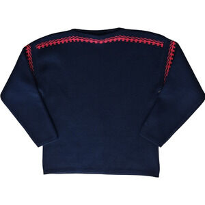 VTG Meister Knit New Wool Sweater Women's L Blue Red Pull Over Austria Boat Neck